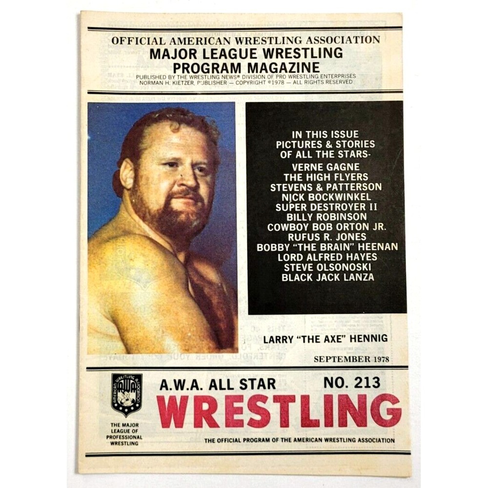 A.W.A. ALL STAR WRESTLING OFFICIAL PROGRAM MAGAZINE # 213 (SEPT 1978)